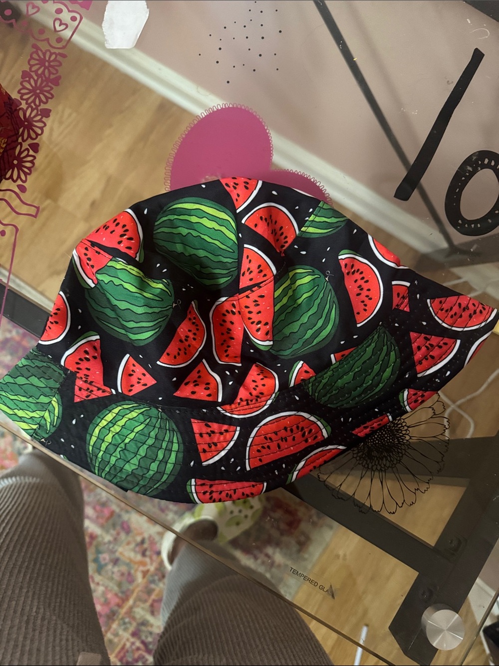 Watermelon Print Bucket Hat - Black Background